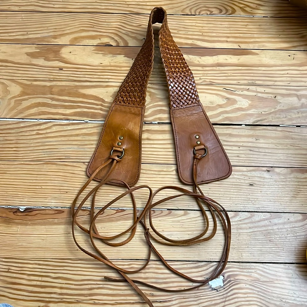 Vintage Woven Leather Bohemian Festival Belt with Leather Ties